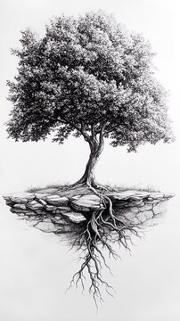 Creating a tree with intricate roots in a detailed sketch pictures