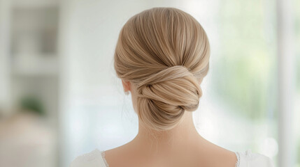 Elegant close-up of a bride's hairstyle, capturing the essence of wedding day beauty and professional hairdressing skills. Ideal for wedding preparations and stylist portfolios. Ph