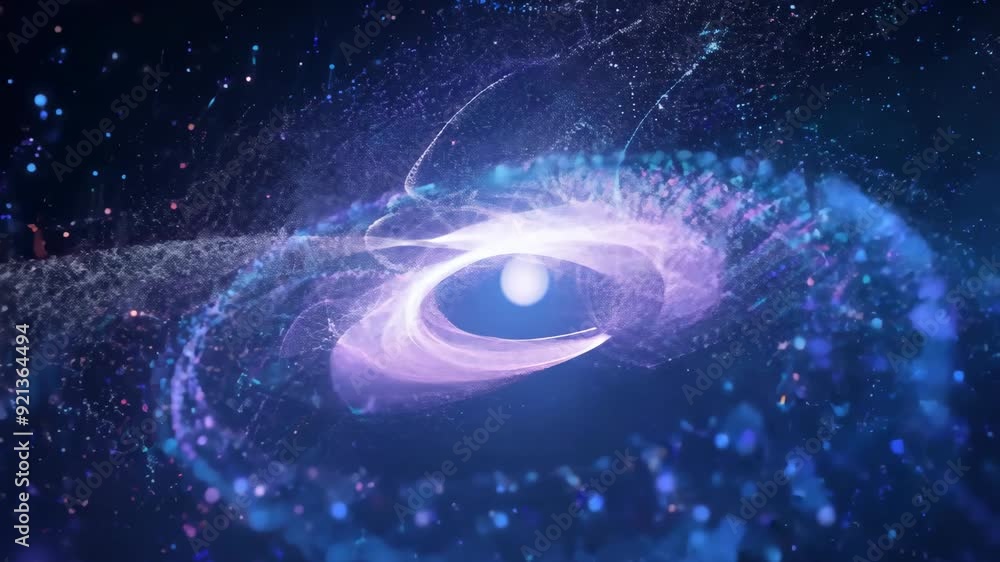 Poster abstract colorful particle waves background. neon energy light flowing through dark space. futuristi