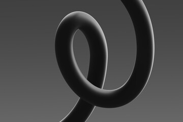 Abstract black sculpture twisting in a loop against a gray background