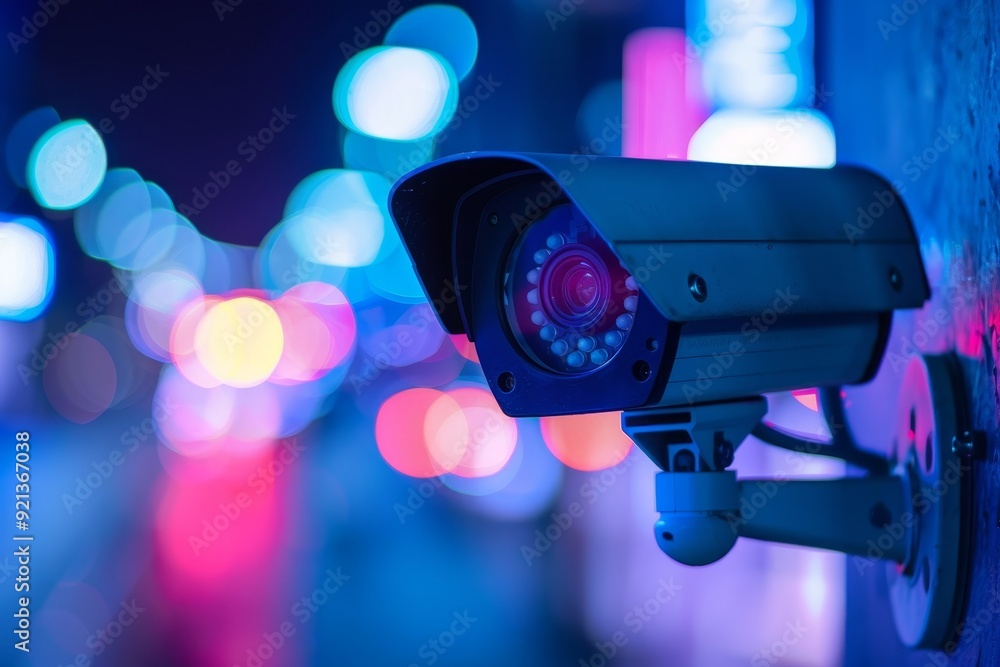 Aufkleber a detailed view of a security camera mounted on a wall, monitoring the surroundings for signs of una