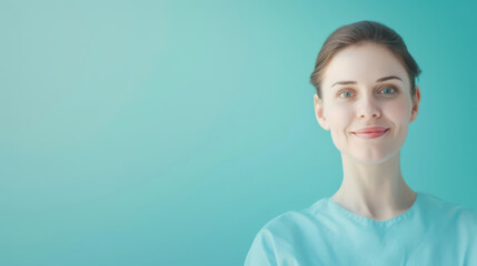 Fototapeta premium Smiling medical professional in uniform against teal background