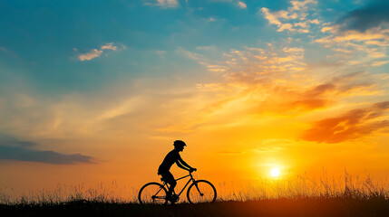 Obraz premium Endless Road: Cyclist in Silhouette at Sunset