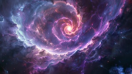 Vibrant Spiral Galaxy: A spiral galaxy with vibrant colors like violet and turquoise swirling into its center, creating a dynamic cosmic image.