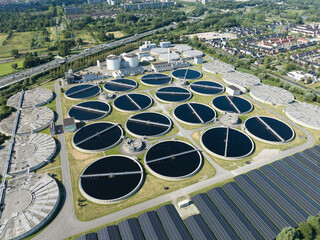Waste water treatment plant, Harnaschpolder, The Netherlands, aerial video.