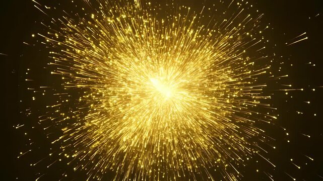 Abstract gold glitter explosion on black background. Star dust, exploding particles animation. Christmas and New Year celebration. Sparkling and flickering effect
