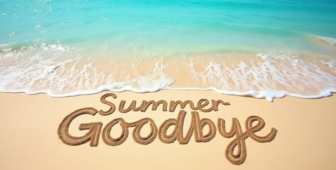 A serene beach scene with "Summer Goodbye" written in the sand, capturing the essence of summer's end. Perfect for travel, vacation, and seasonal promotions.