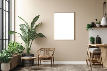 Minimalist Kitchen interior with Poster Mockup created with Generative AI