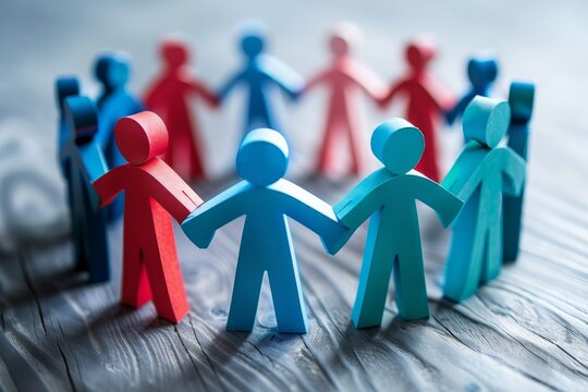 A group of paper people holding hands in a circle, demonstrating unity and teamwork, Mutual respect and understanding among team members
