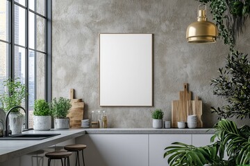 Minimalist Kitchen interior with Poster Mockup created with Generative AI