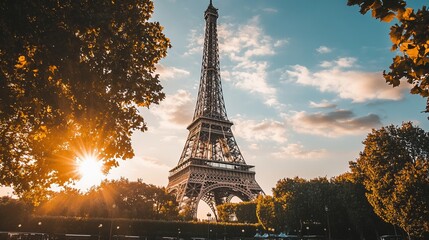 Obraz premium Sunset View of the Eiffel Tower in Paris