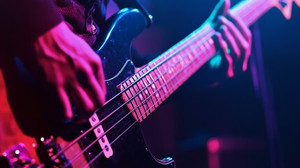 Obraz premium Close-Up of Bass Guitar Performance
