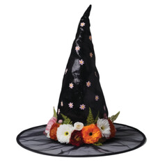 A beautiful witch hat adorn with flower isolated on white vector illustration 