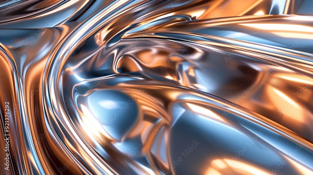 Aufkleber metallic waves of silver and copper create a fluid, glossy texture in an abstract design