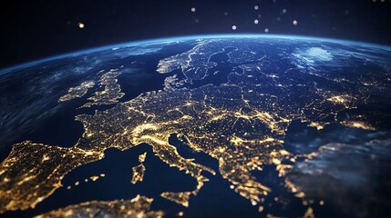 Obraz premium Night View of Europe from Space