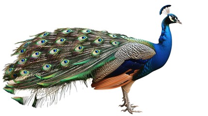 Obraz premium A vibrant peacock displays its stunning plumage in a natural setting