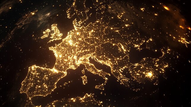 Aerial View of Europe at Night