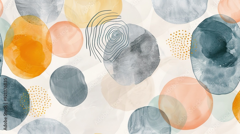 Aufkleber abstract watercolor pattern with colorful circles and shapes in soft tones
