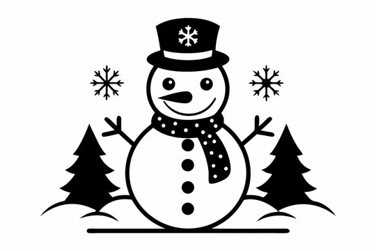 recommend clip art: Black line art Christmas snowman silhouette
