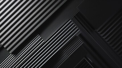 Obraz premium Abstract composition of layered black and white geometric patterns in a modern architectural setting
