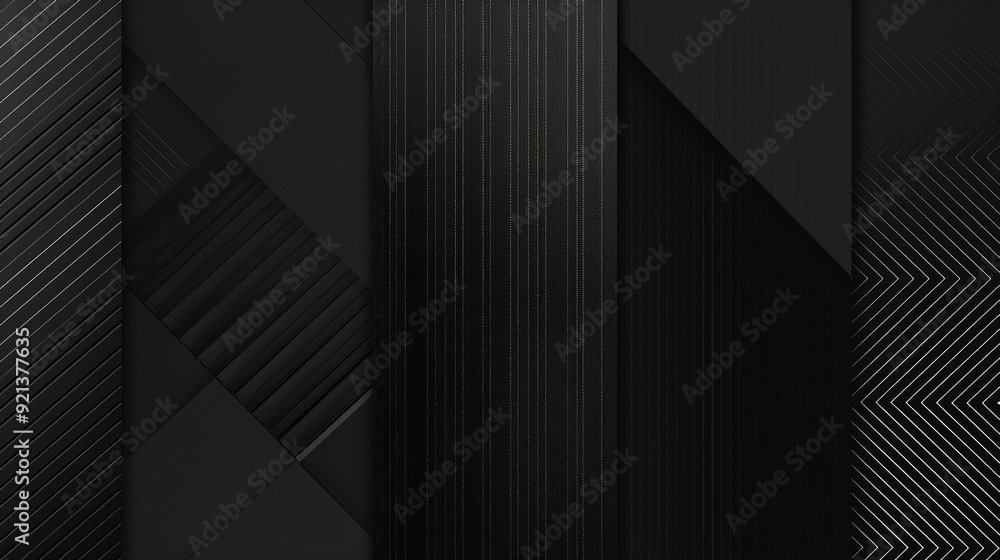 Poster abstract geometric patterns in shades of black and gray with textured surfaces
