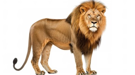 Obraz premium A majestic lion stands proudly in a neutral background, displaying its impressive mane and strong physique