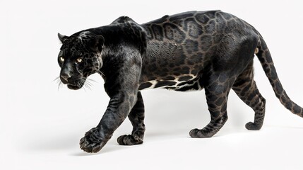 Black panther walking gracefully across a white background