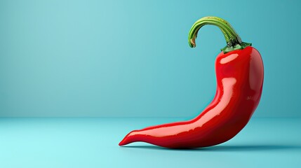 A red pepper is shown on a blue background