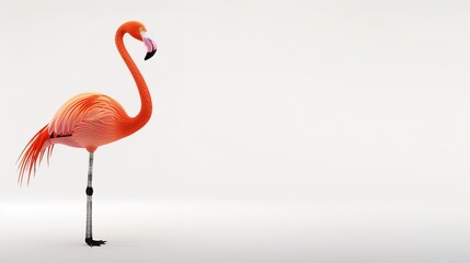 Fototapeta premium A solitary flamingo stands gracefully against a plain background, showcasing its vibrant plumage and elegant pose