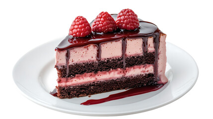 chocolate raspberry mousse cake with multiple layers, Transparent background