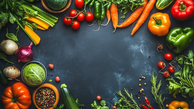 Fresh Vegetable Layout on Dark Surface