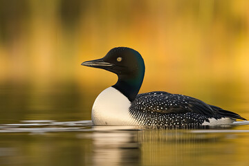 Fototapeta premium Common Loon Gliding on a Tranquil Lake