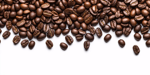 Scattered Roasted Coffee Beans on a Clean White Background for Coffee Lovers and Cafes