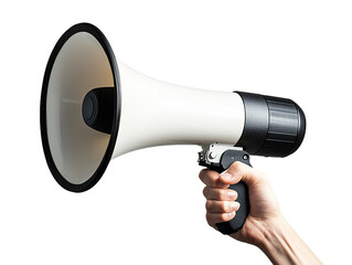 Hand holding a loud speaker megaphone