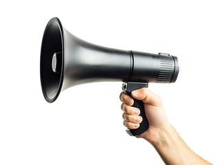 Hand holding a loud speaker megaphone