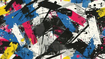 Fototapeta premium Colorful abstract artwork featuring bold brush strokes and dynamic patterns on a white background