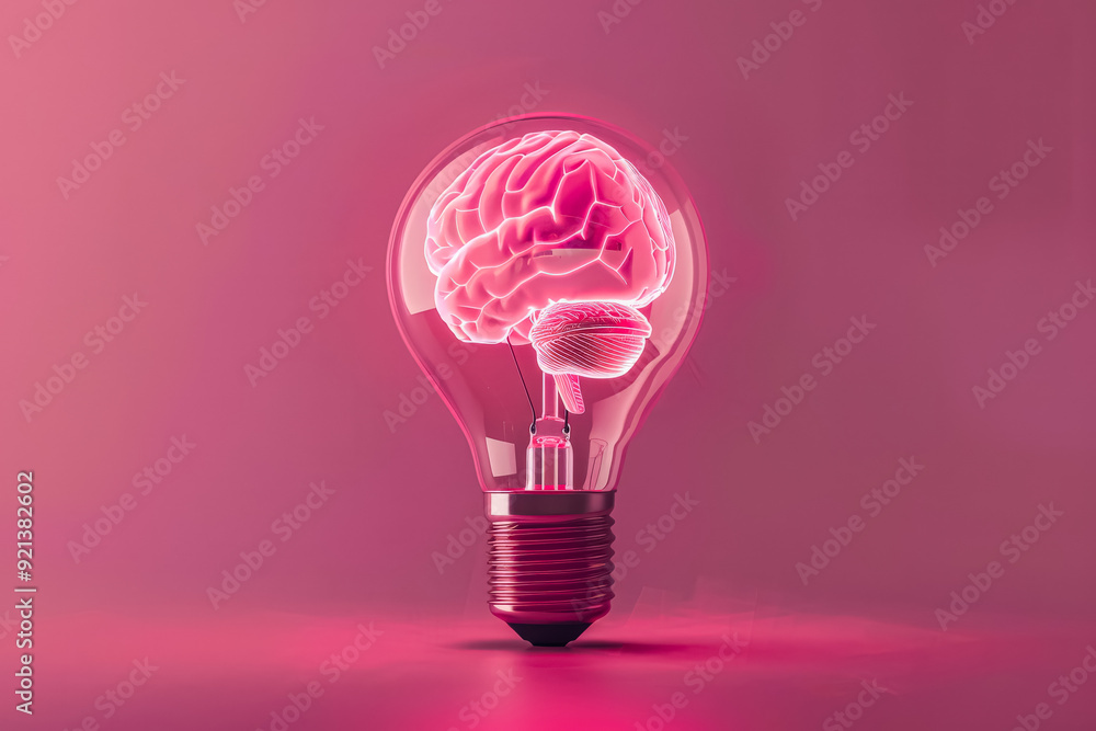 Aufkleber a light bulb with a pink brain inside of it. concept of intelligence and the importance of the brain