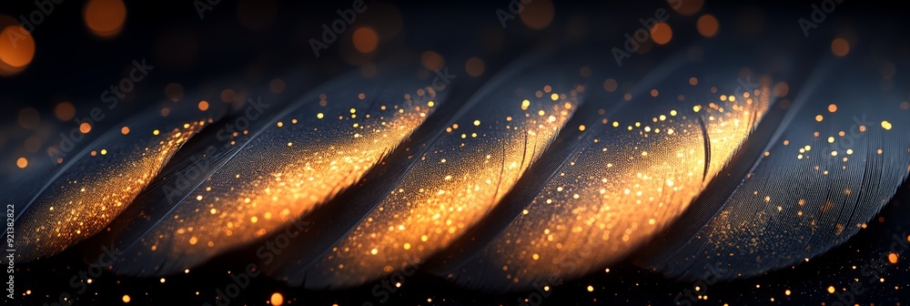 Poster a series of feathers with a golden hue, creating a sense of warmth and elegance. the feathers are ar