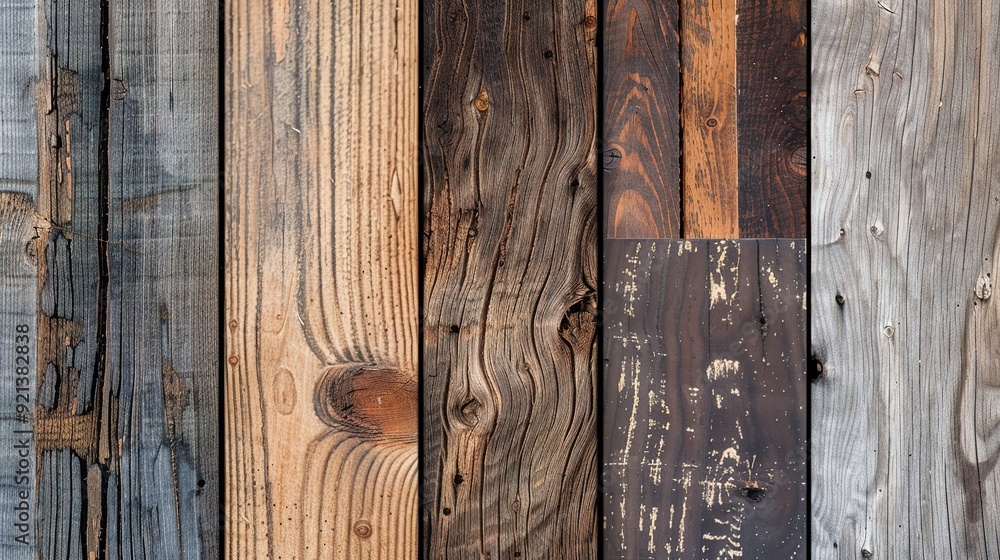 Poster collection of various wooden planks showcasing different textures and colors arranged in a pattern