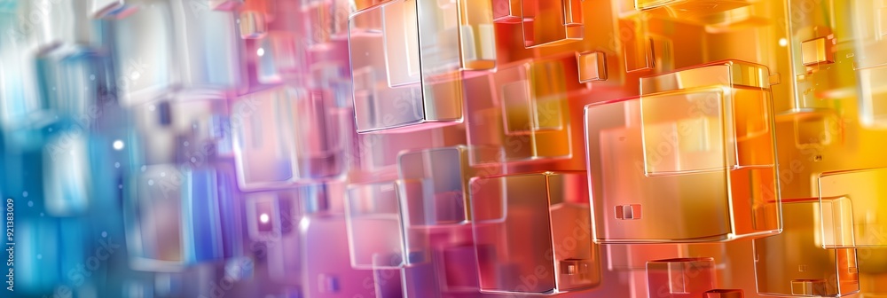 Poster a colorful image of blocks with a blue square in the middle. the blocks are of different colors and 