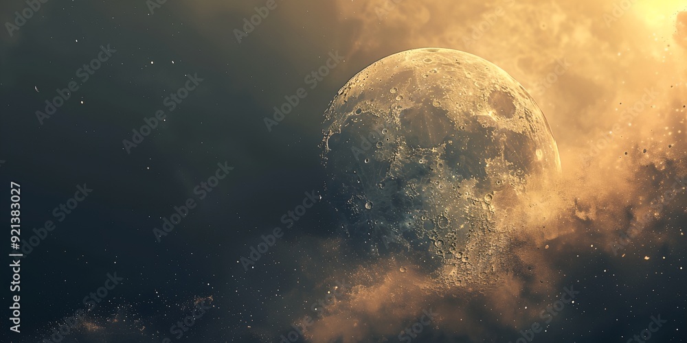 Canvas Prints a large moon is in the sky with a cloudy background. the moon is surrounded by a lot of stars and th