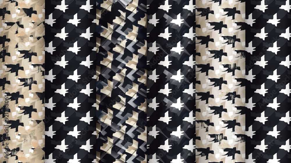 Aufkleber geometric fabric patterns in black and white with abstract shapes and textures
