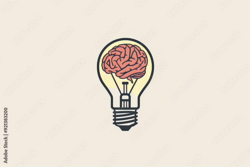 Poster a light bulb with a brain inside of it. concept of intelligence and the importance of thinking