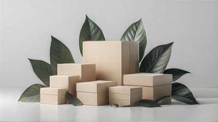 Eco-friendly packaging with green leaves

