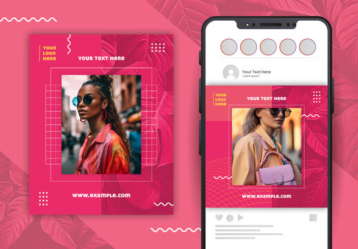 Pink and Yellow Fashion Social Media Post Modern Design Set 