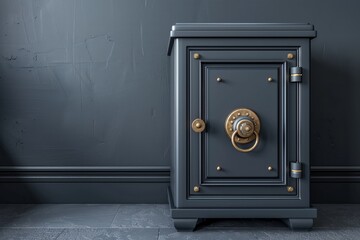 Secure money storage black safe with combination lock wheel symbolizing wealth preservation