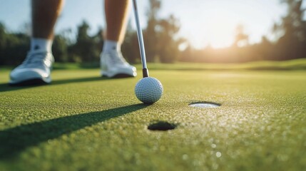 Close-Up of Golf Putt at Sunset