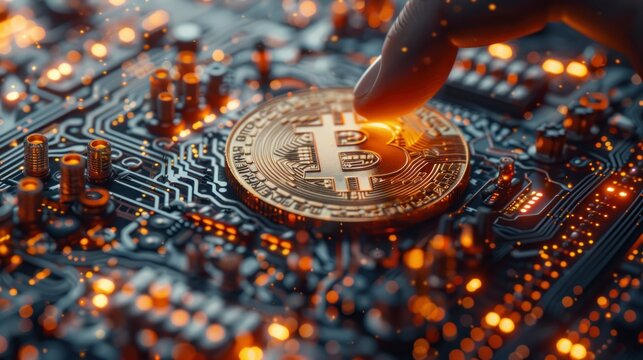 Bitcoin coin on a futuristic digital interface, representing the integration of cryptocurrency in modern technology.