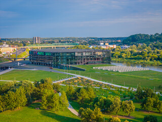 Zalgiris arena, Kaunas. Aerial drone view photo. The biggest indoor sports arena in Lithuania and...