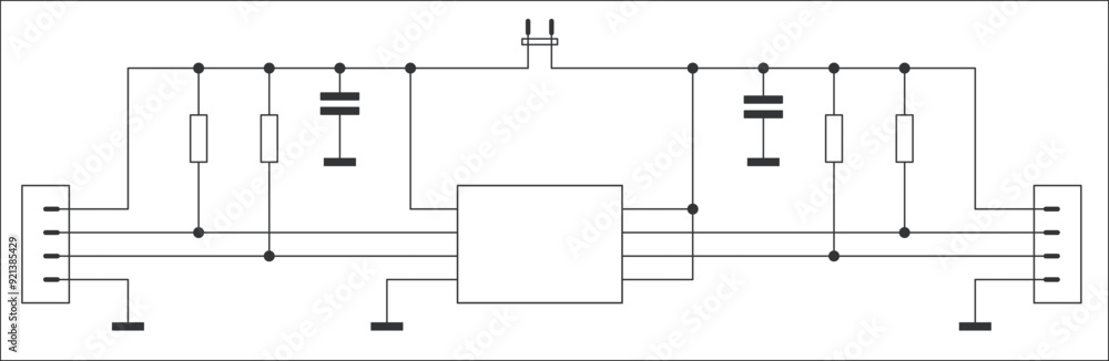 Poster schematic diagram of electronic device on sheet of paper. vector template of drawing electrical circ